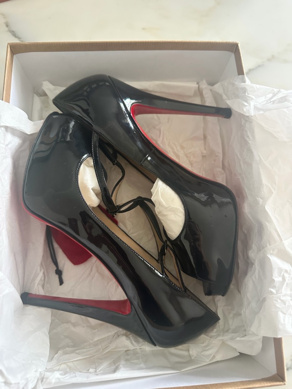 Christian Louboutin Black Patent Platform Pumps with Red Soles